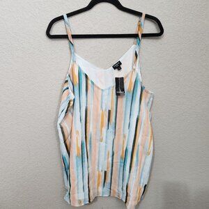 Torrid Sophie Womens Striped Chiffon Tank Top Adjustable Straps High-Low Hem Lig